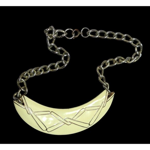 Vintage Abstract Modernist Cream And Gold Tone Statement Necklace - Picture 1 of 6